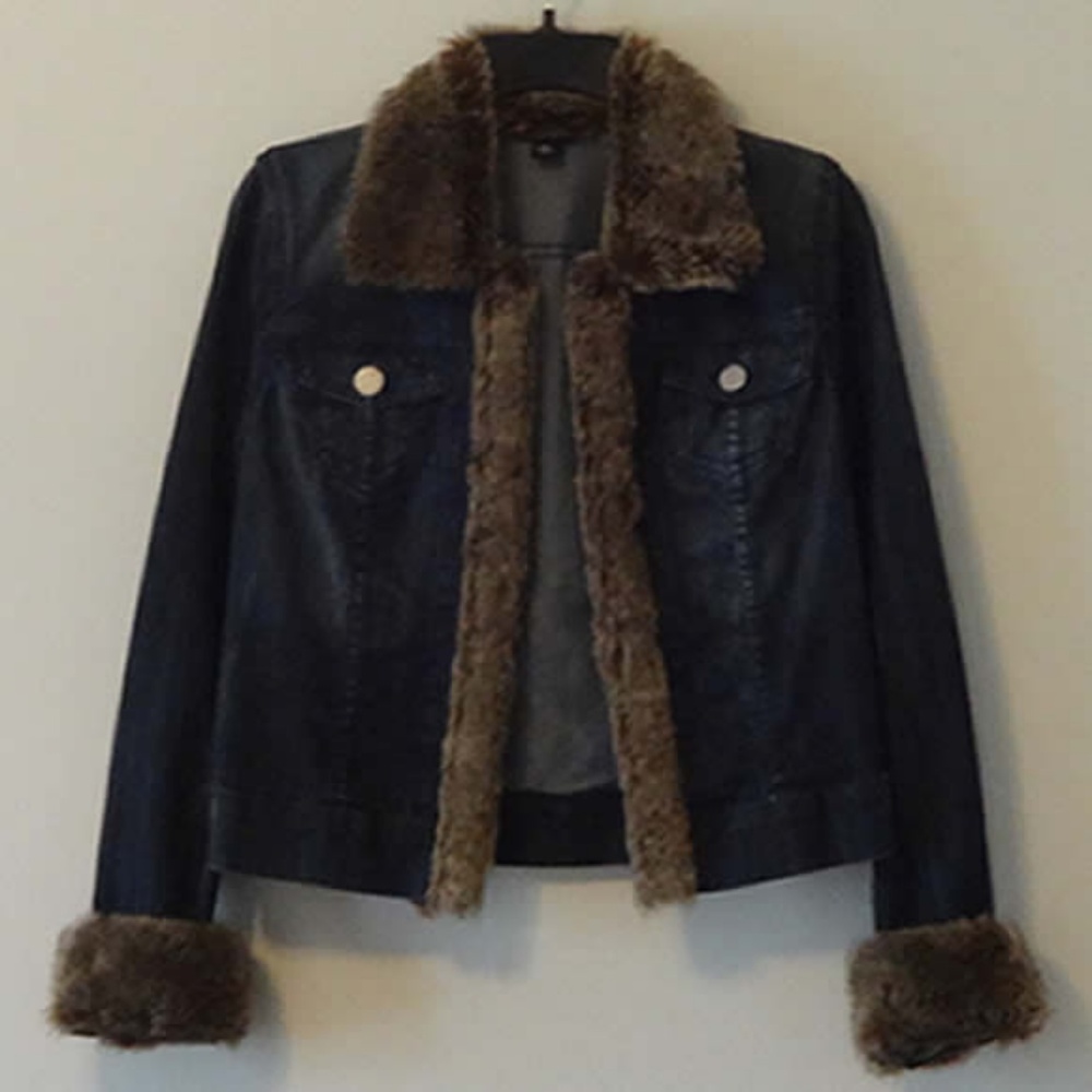 Allen B. Jean Jacket with faux fur trim
